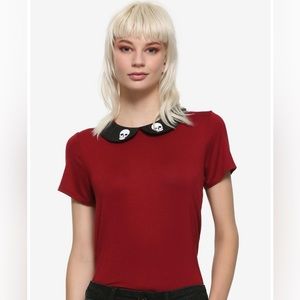 Collared Maroon Skull Short Sleeved Shirt